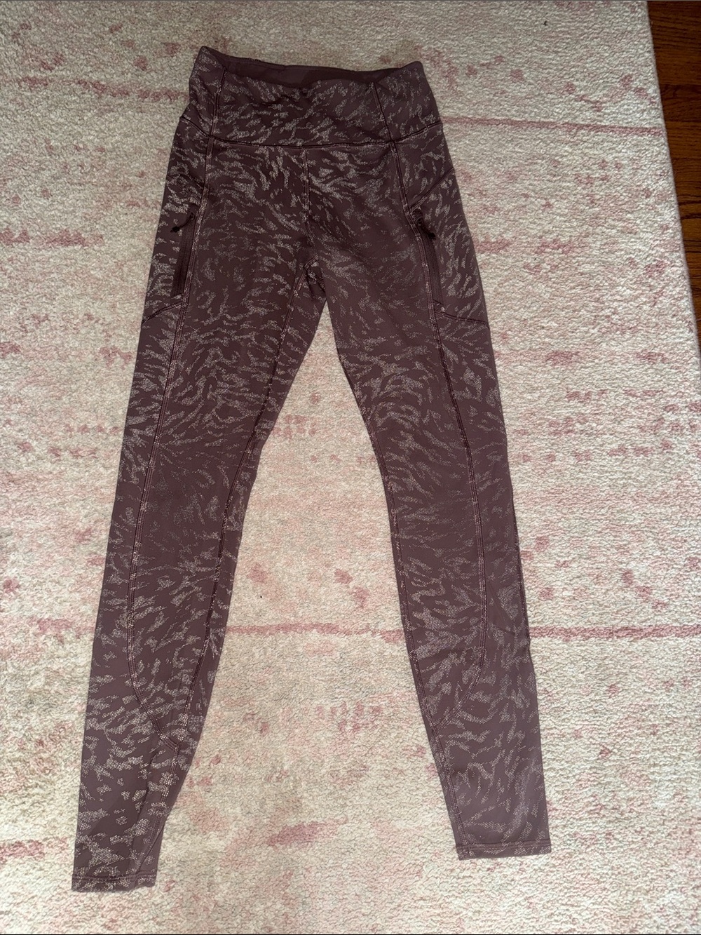 Purple High-Waist Active Leggings with Zip Pockets